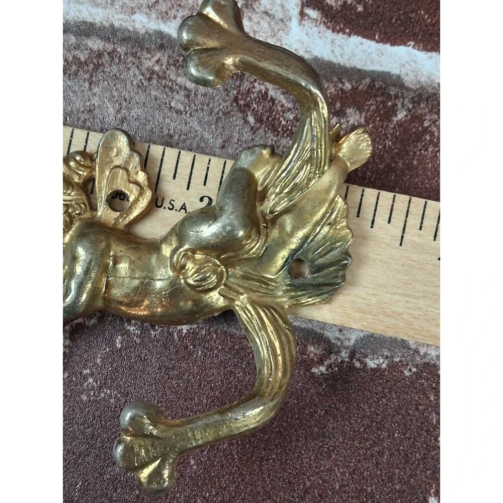 Vintage Brass Fairy Girl Cherub Wall Hook Towel Whimsy Bathroom Decor Cottage